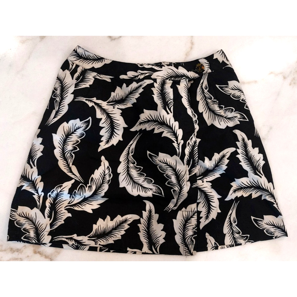 Merona Women's Size 4 Black White Tropical Fern Skirt Faux‎ Wrap